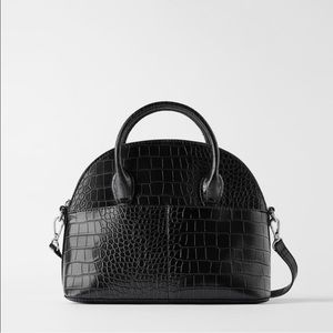 ZARA Black Croco Dome Satchel